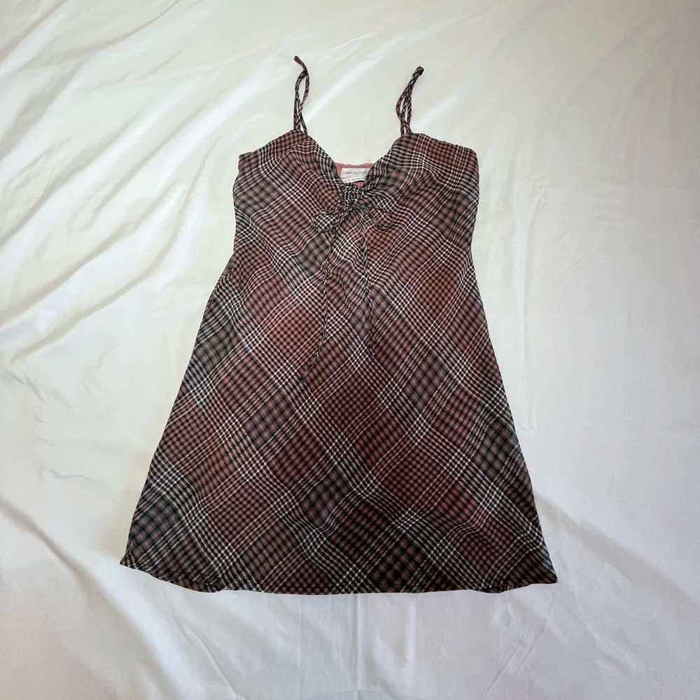 urban outfitters pink plaid mini dress
